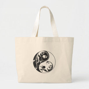 Het scrollen (zwarte) Yin & Yang Grote Tote Bag