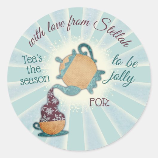 Het seizoen dat de theepot met kerst naar ronde sticker (Voorkant)
