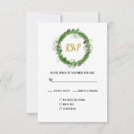 Het seizoen om te trouwen | Winter groen trouwen RSVP Kaartje
