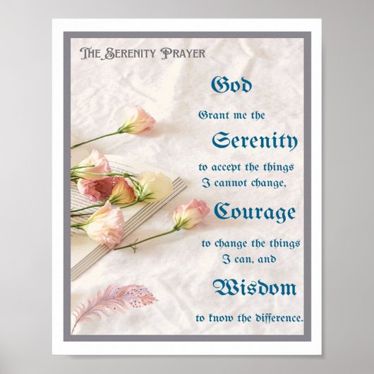 Het Serenity gebed met bloemen, Boek en Veer Poster (Voorkant)