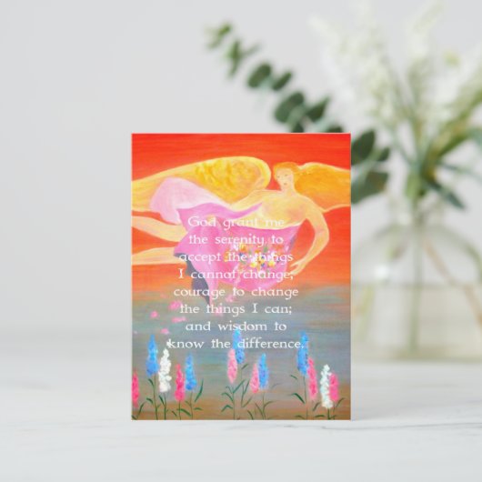 Het Serenity Gebed met Folk Art Angel Painting Briefkaart (Staand voorkant)