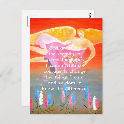Het Serenity Gebed met Folk Art Angel Painting Briefkaart (Voorkant / Achterkant)