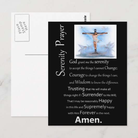 Het Serenity Prayer Jesus Cross Briefkaart (Voorkant / Achterkant)