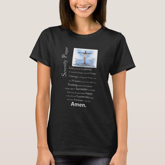 Het Serenity Prayer Jesus Cross T-shirt (Voorkant)