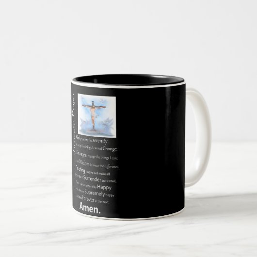 Het Serenity Prayer Jesus Cross Tweekleurige Koffiemok (Voorkant rechts)