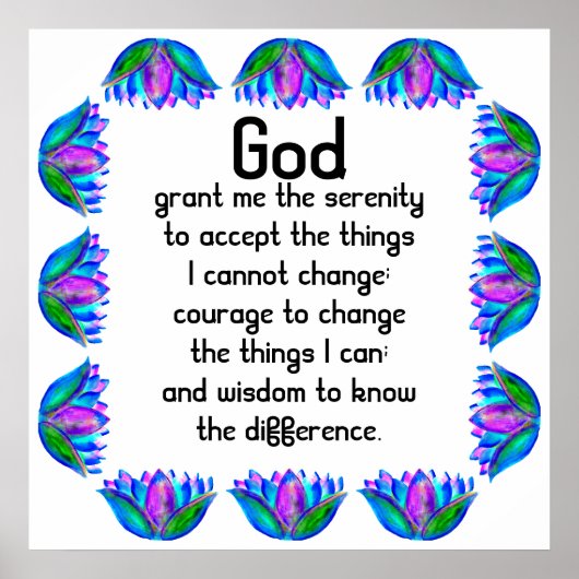 Het Serenity Prayer met Kleurrijke Lotus Blossom Poster (Voorkant)