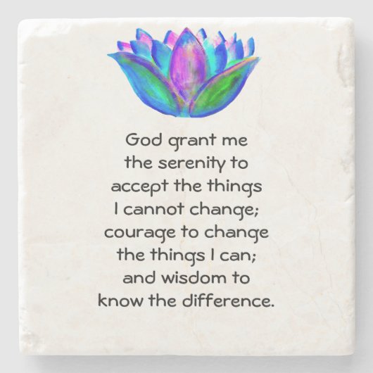 Het Serenity Prayer met Kleurrijke Lotus Blossom Stenen Onderzetter (Voorkant)