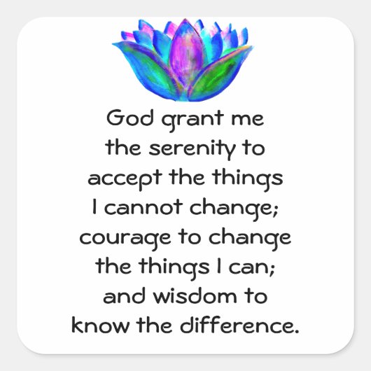 Het Serenity Prayer met Kleurrijke Lotus Blossom Vierkante Sticker (Voorkant)