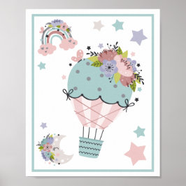 Het Set met Wolken-, Regenboog- en Maan-Kunstprint Poster