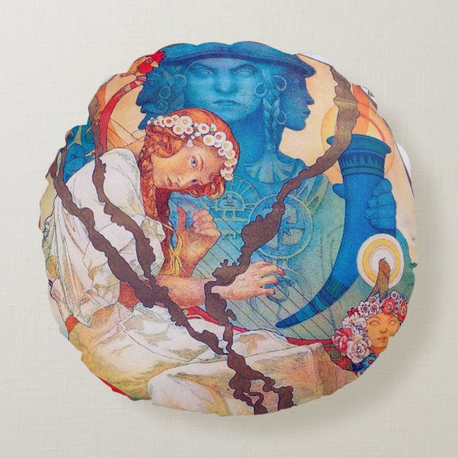 Het Sierkussen Slav Epic, Alphonse Mucha Rond Kussen (Voorkant)