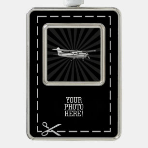 Het Silhouet die van Cessna van het vliegtuig Verzilverd Omlijst Ornament