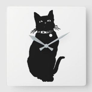 Het Silhouet van de kat Vierkante Klok