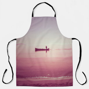 Het silhouet van de visser met boot in het zee v schort