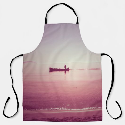 Het silhouet van de visser met boot in het zee v schort (Voorkant)