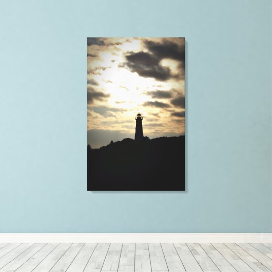 Het Silhouet van de vuurtoren Canvas Afdruk (Insitu (Houten vloer))