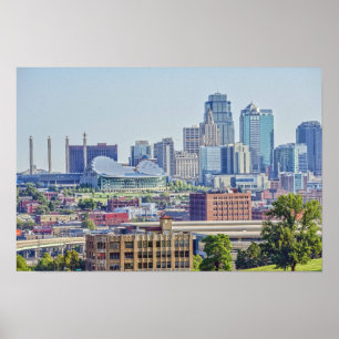 Het silhouet van Downtown Kansas City, Missouri Poster
