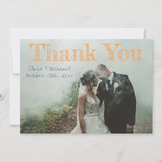 Het Sinaasappel van het Skelet van Halloween van Bedankkaart (Voorkant)