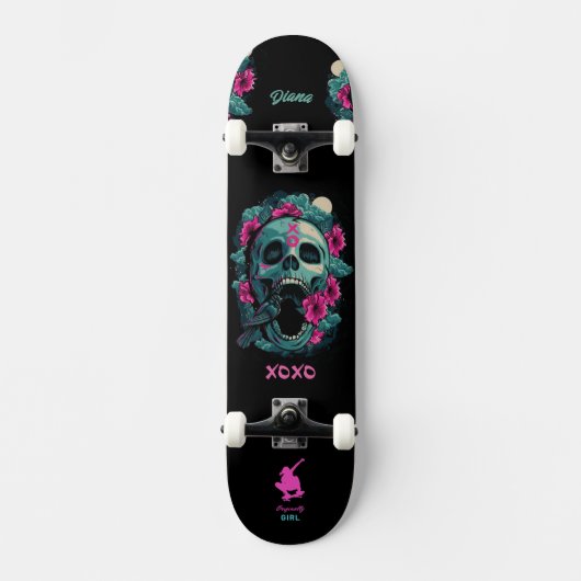 Het skateboard "Originally Girl" met Skull (Voorkant)