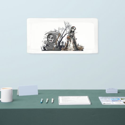 Het skelet en de lijkbrug. spandoek (Beurs)