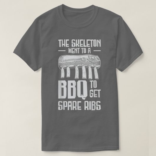 Het skelet ging naar een BBQ om de extra ribben op T-shirt (Design voorkant)