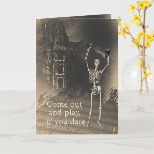 Het skelet met Viool durft u uit te komen & te Kaart (Gele Bloem)