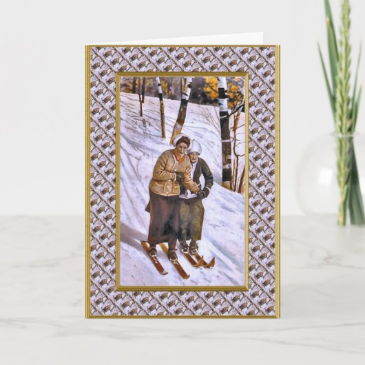 Het ski?en in achter elkaar feestdagen kaart (Voorkant)