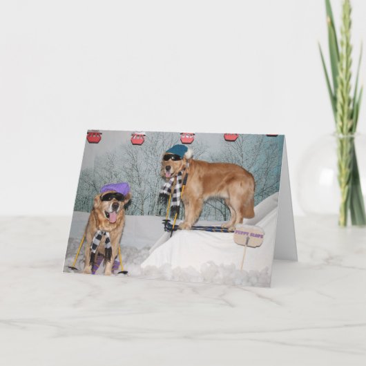 Het Ski?en van het golden retriever Verjaardag Kaart (Voorkant)
