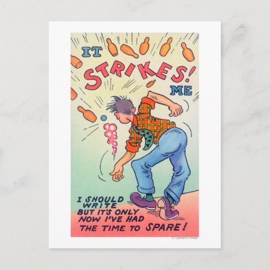 Het slaat me op, Cartoon Man Bowling Briefkaart (Voorkant)