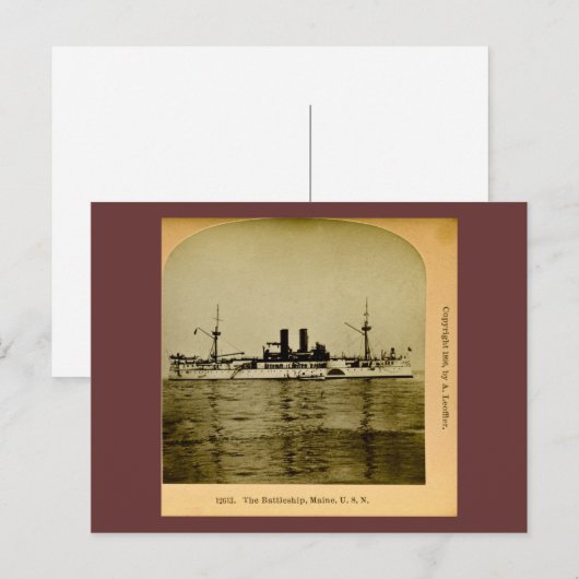Het slagschip Maine  Stereoview Briefkaart (Voorkant / Achterkant)
