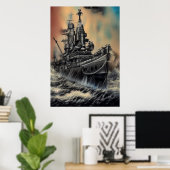 Het slagschip op het hoge zee | AI Art Poster (Thuiskantoor)