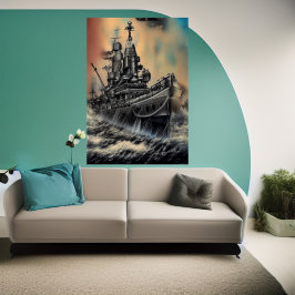 Het slagschip op het hoge zee | AI Art Poster