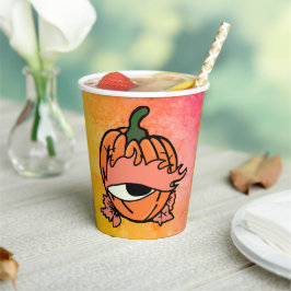 Het slaperige oog van de Spooky Pumpkin Papieren Bekers