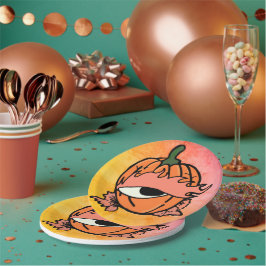 Het slaperige oog van de Spooky Pumpkin Papieren Bordje