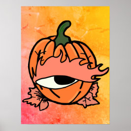 Het slaperige oog van de Spooky Pumpkin Poster