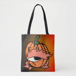 Het slaperige oog van de Spooky Pumpkin Tote Bag