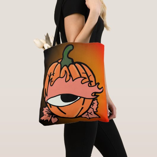 Het slaperige oog van de Spooky Pumpkin Tote Bag (Dichtbij)