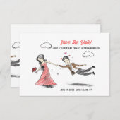 Het slepen van hem naar het altaar sparen de Datum Save The Date (Voorkant / Achterkant)