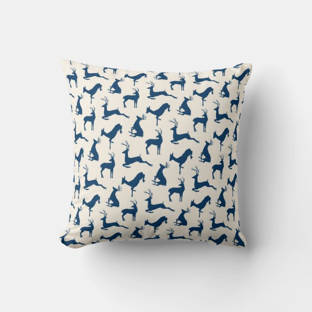 Het slingerpatroon en het Buck in Blauw op Cream Kussen (Voorkant)