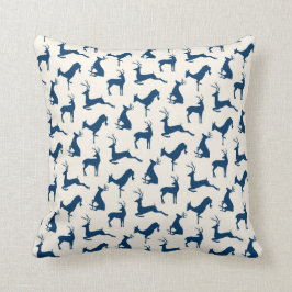 Het slingerpatroon en het Buck in Blauw op Cream Kussen