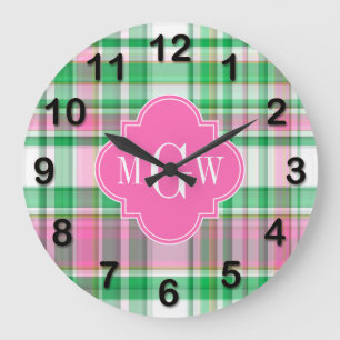 Het smaragdgroene Hete Roze Preppy Madras Monogram Grote Klok