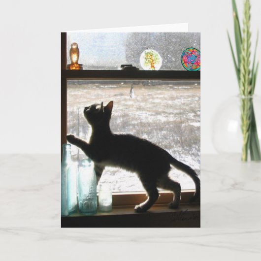 Het sneeuw Wenskaart van het Katje van de Dag Feestdagen Kaart (Voorkant)