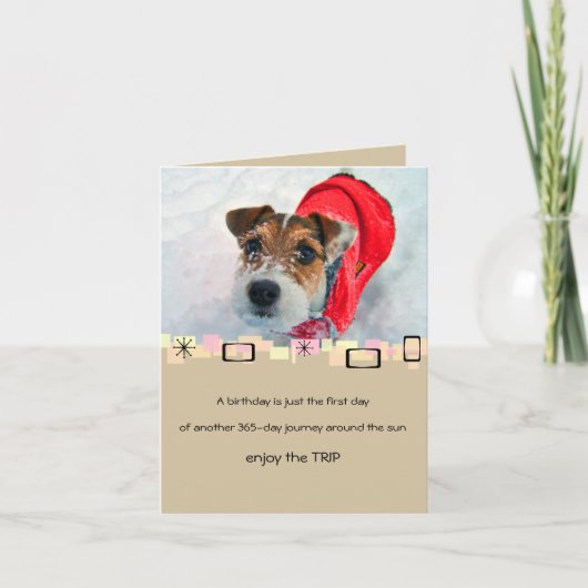 Het sneeuw Wenskaart van Russell Terrier Birthday Kaart (Voorkant)