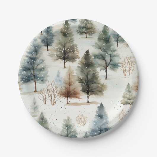 Het sneeuwt op sparrenbomen - papieren bordje (Voorkant)