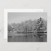 Het sneeuwt over het meer, monochroom panoramisch briefkaart (Voorkant / Achterkant)