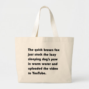 Het Snel Bruine Vos Net Vast... Pangram T-Shirt Grote Tote Bag