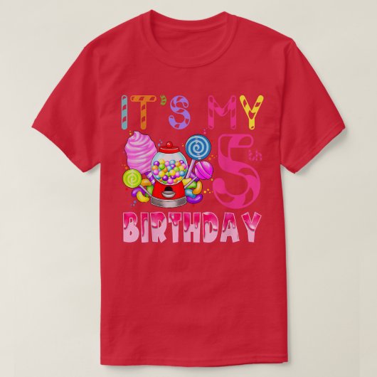 Het Snoep van mijn vijfde verjaardag Candyland Bir T-shirt (Design voorkant)