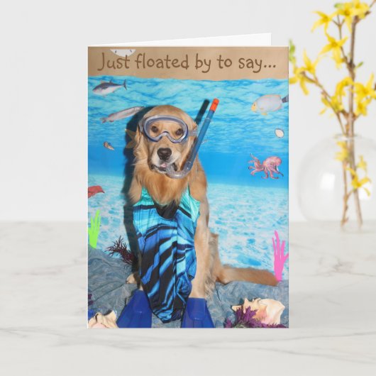 Het Snorkelen Brithday van het golden retriever Kaart (Gele Bloem)