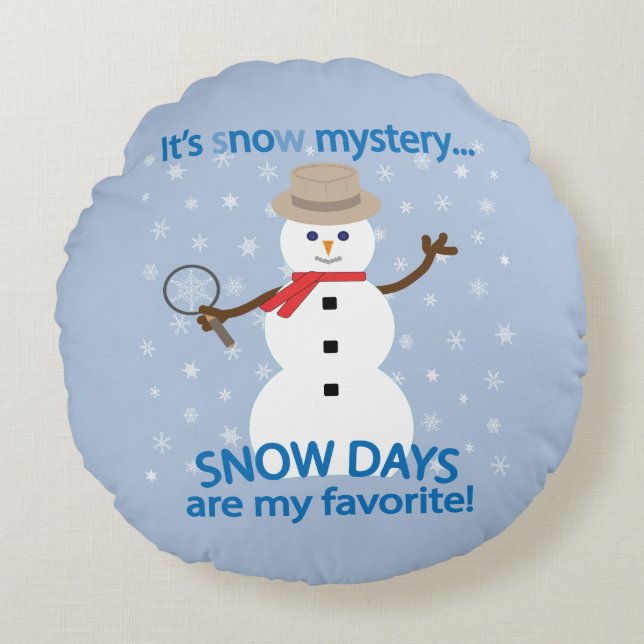 Het sNOw Mysterie Detective Sneeuwman Rond Kussen (Voorkant)