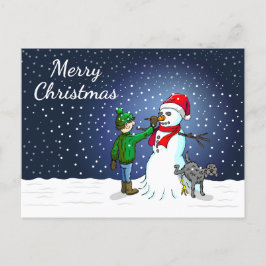 Het Snowman-, hond- en jongenskerstBriefkaart Briefkaart