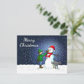 Het Snowman-, hond- en jongenskerstBriefkaart Briefkaart (Staand voorkant)